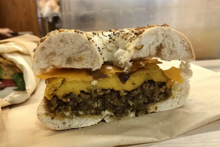 Sausage, egg, and cheese sandwich at LUHV Food inside Reading Terminal Market.