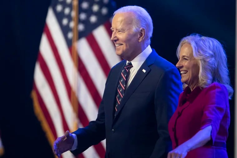 President Joe Biden and first lady Jill Biden during their visit at Montgomery County Community College in Blue Bell in January.