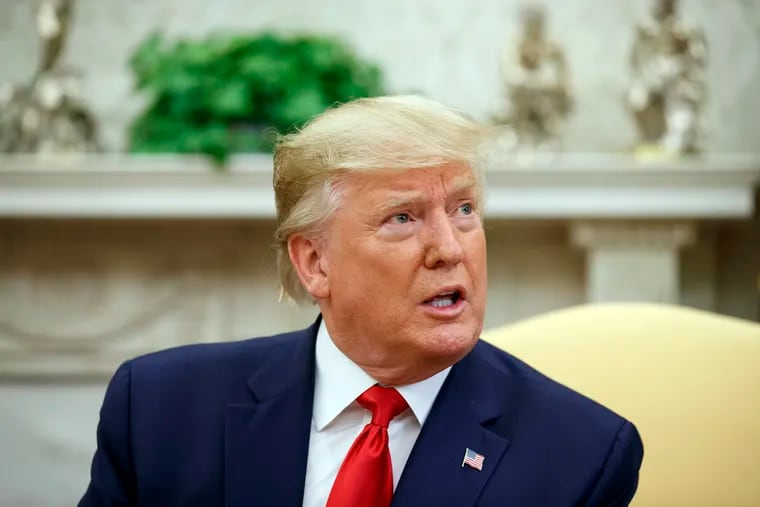 President Donald Trump speaks during a meeting with the Dutch Prime Minister Mark Rutte in the Oval Office of the White House, Thursday, July 18, 2019, in Washington.