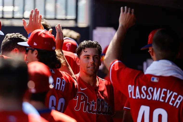 Former top prospect Scott Kingery, center, had a fine spring but the Phillies still sent him down to triple A on Monday.