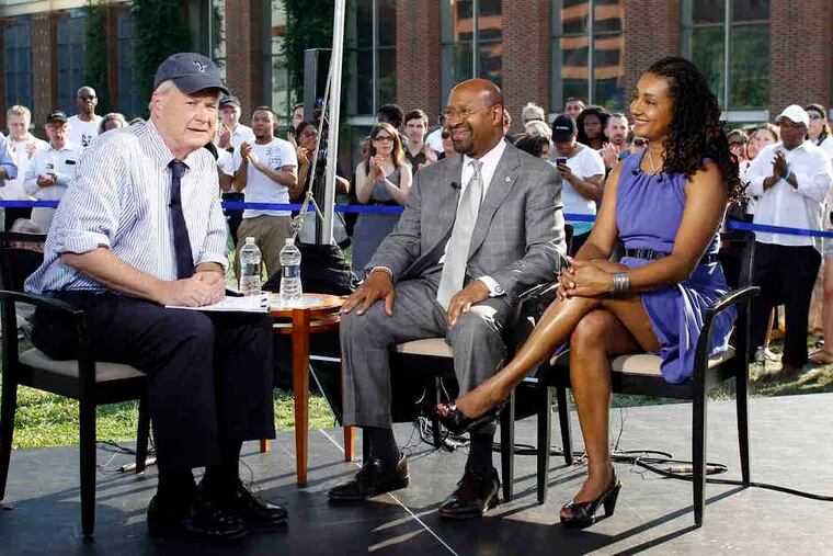 Chris Matthews meets with Mayor Nutter and his wife, Lisa, during a taping of Matthews' MSNBC show at Independence Mallfor NBC's Education Nation series. Nutter and Superintendent Arlene Ackerman agreed that reports of a spat were overblown.