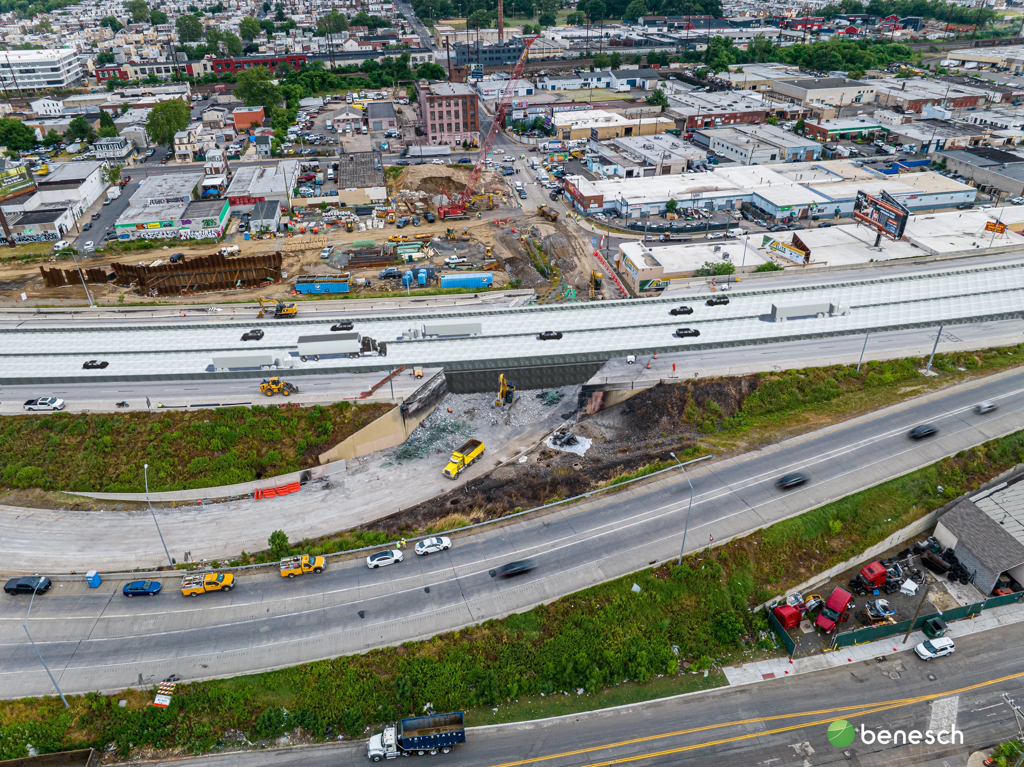 This rendering shows what the temporary roadway being constructed for the collapsed section of I-95 in Northeast Philadelphia will look like.