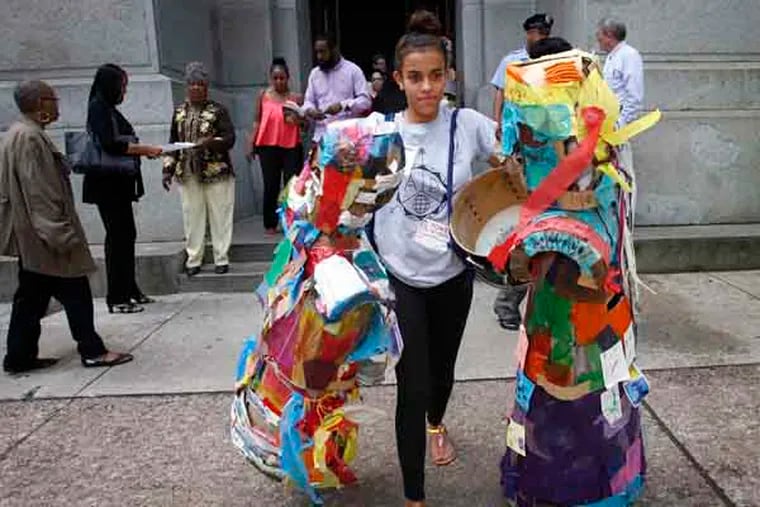 Elena Castro, 17, 12th grader at Masterman High School was at city council to gather support for art education with Terra Cotta Warriors on Wednesday morning May 29, 2013. Students along with parents and puppets constructed by Powell Elementary Students under the instruction of teaching artists from Spiral Q Puppet Theater performed in city hall to raise awareness to art education in the public schools. ( ALEJANDRO A. ALVAREZ / STAFF PHOTOGRAPHER )