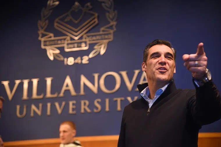 Villanova head coach Jay Wright during the NCAA Selection Sunday viewing on campus March 11, 2018. Villanova announced he will be its commencement speaker.