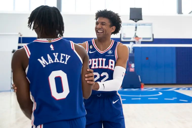 Matisse Thybulle, with Tyrese Maxey in September, is impressed by the support he receives from Sixers teammates.