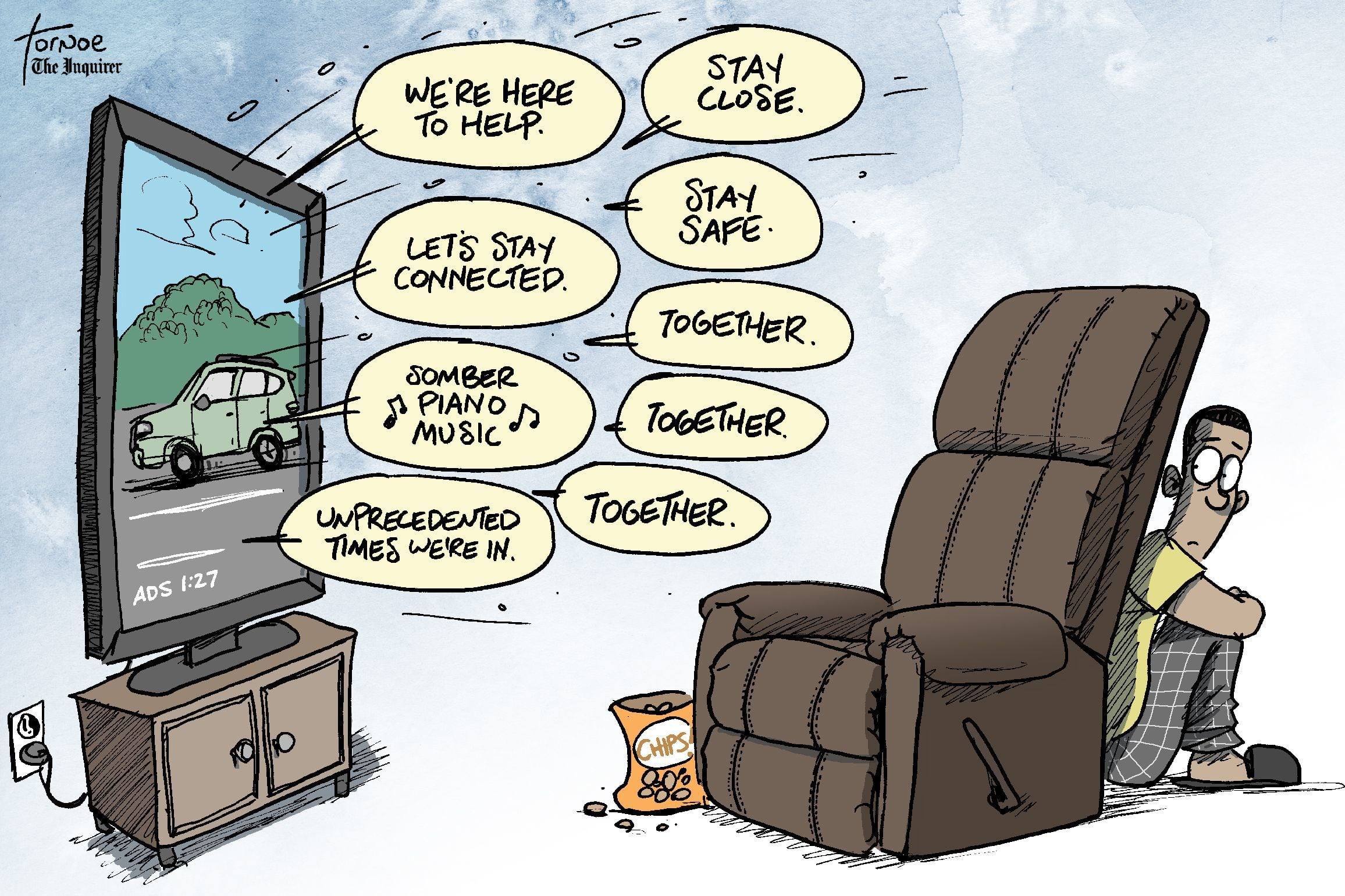 Political cartoon: In a coronavirus world, every commercial is the same