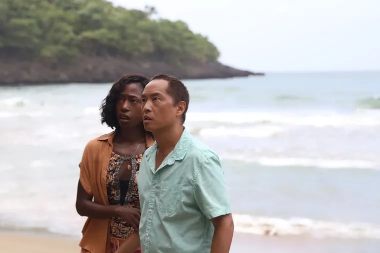 Nikki Amuka-Bird and Ken Leung in "Old," the latest from M. Night Shyamalan. Phobymo/Universal Pictures