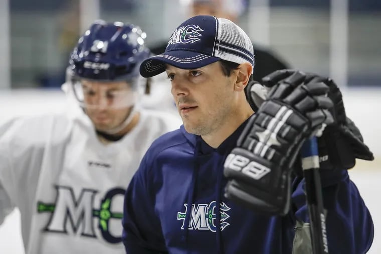 Maine Mariners general manager Danny Briere looks on during a practice.