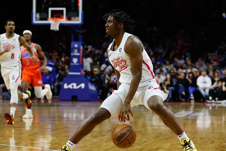 Sixers guard Tyrese Maxey during the game against the Oklahoma City Thunder on Jan. 12.