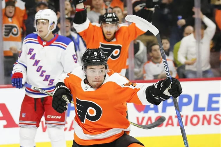 High-scoring Flyers defenseman Ivan Provorov, shown celebrating his first-period goal Saturday against the Rangers, will be playing in the Stanley Cup playoffs for the first time in his young career.
