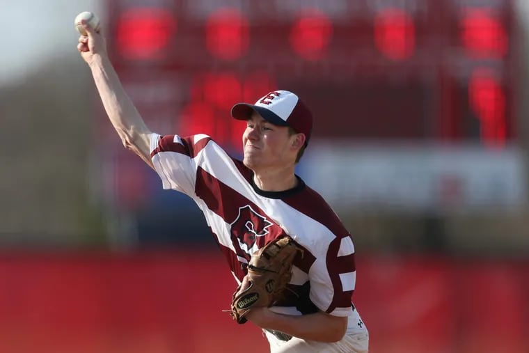 Eastern pitcher Jesse Barbera throws a pitch during a game against Lenape at Lenape High School in Medford, N.J., on Tuesday, April 10, 2018. Eastern won 10-1. TIM TAI / Staff Photographer