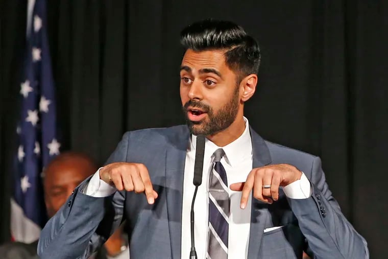 FILE - In this May 10, 2017 file photo, Muslim-American comedian Hasan Minhaj cracks jokes for the audience after New York Mayor Bill de Blasio proclaimed May 10th as "Hasan Minhaj Day," at Gracie Mansion, in New York. In December 2018, Netflix is facing criticism for pulling an episode, from viewing in Saudi Arabia of Minhaj's "Patriot Act" that lambasted Saudi Crown Prince Mohammed bin Salman over the killing of writer Jamal Khashoggi and the Saudi-led war in Yemen. (AP Photo/Kathy Willens, File)