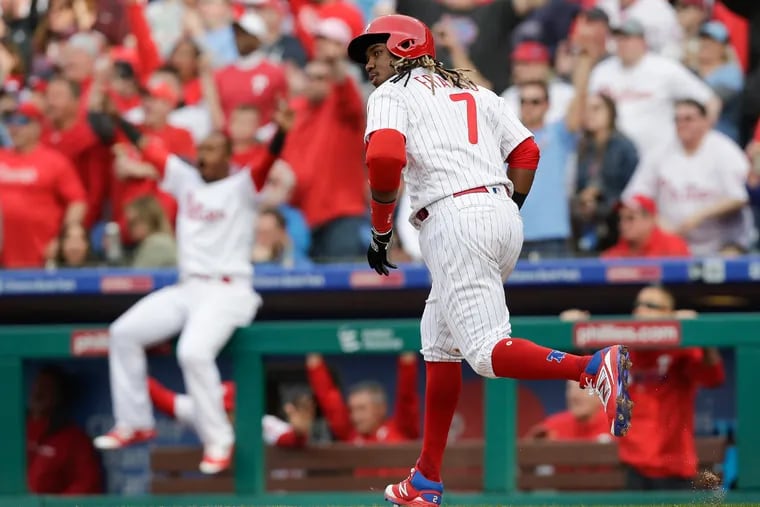 Third baseman Maikel Franco, batting eighth in the Phillies' lineup, has homered twice in the first three games and reached base in seven of his first 12 plate appearances.