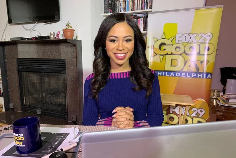 "Good Day Philadelphia's" Alex Holley in her apartment "studio," where on Tuesday she began coanchoring  the morning show from home.