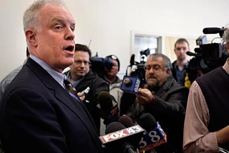 Pennsylvania state Rep. Bill DeWeese, D- Greene, talks to media after an arraignment, Wednesday, Dec. 16, 2009, in Harrisburg. DeWeese, former Revenue Secretary Stephen Stetler and Sharon Rodavich, an aide to DeWeese, face theft, conspiracy and conflict of interest charges. (AP Photo/Carolyn Kaster)