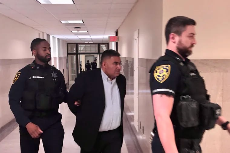 Andres Marin is escorted out of a courtroom in the Montgomery County Courthouse on Wednesday after pleading guilty to involuntary manslaughter in the death of Sloane Kwartnik.