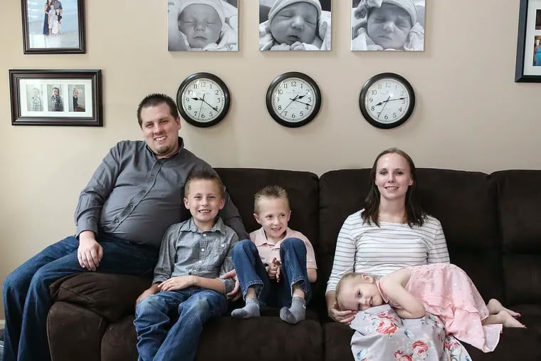 Heather Bankos, 31, of Macungie, donated her uterus through a uterine transplant clinical trial at Baylor University Medical Center. (l-r) Brendon Bankos, Nathan, 8, Matthew, 6, Ellie, 3, and Heather.