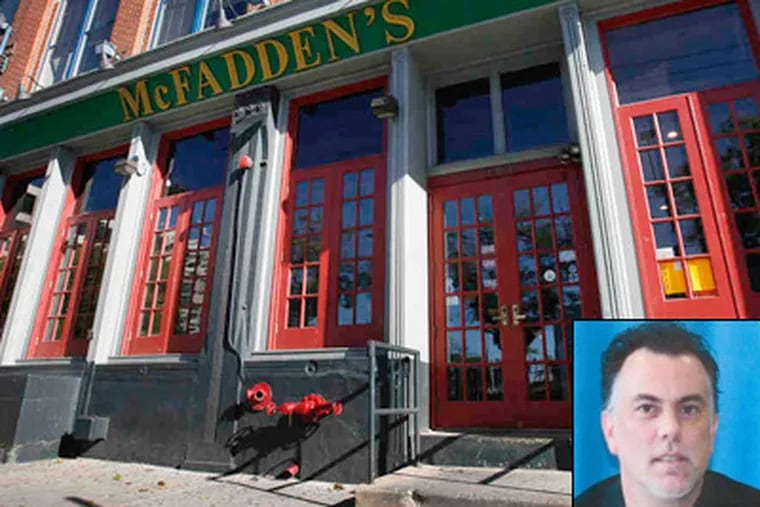 Harry Hayman (inset), director of operations for the two McFadden's bars in Philadelphia, has been arrested. McFadden's on 3rd Street is pictured here. (Alejandro A. Alvarez / Staff Photographer)