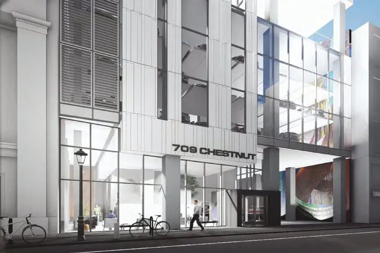 Artist's rendering of planned 709 Chestnut St. office building, as seen from street level.