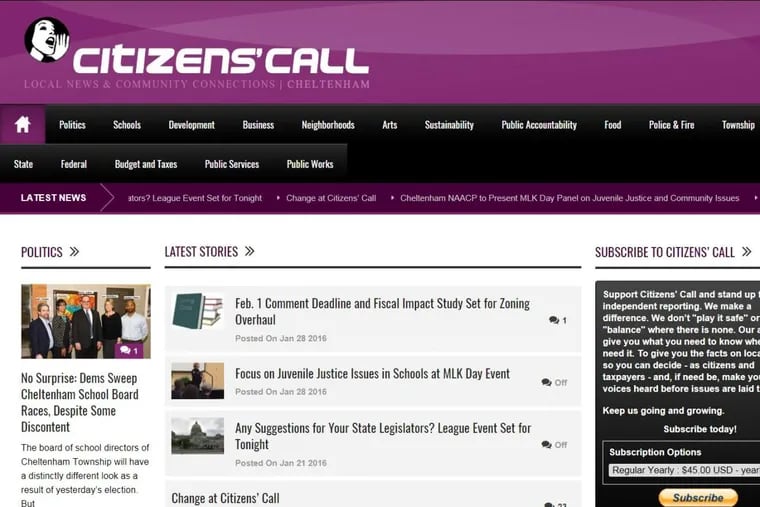 A screenshot of Citizens' Call's homepage.