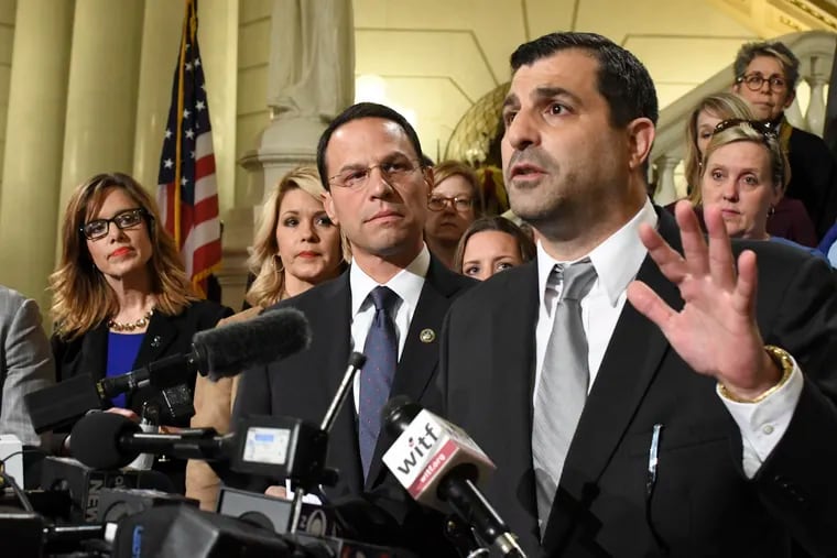 Rep. Mark Rozzi (D., Berks) speaks at a news conference in the Pennsylvania Capitol in October 2018.