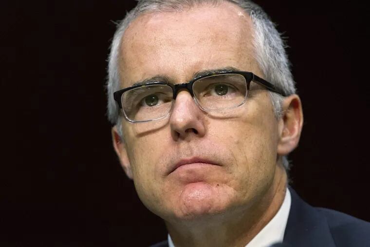 In this May 11, 2017 file photo, then-acting FBI Director Andrew McCabe listens during a Senate Intelligence Committee hearing on Capitol Hill in Washington.