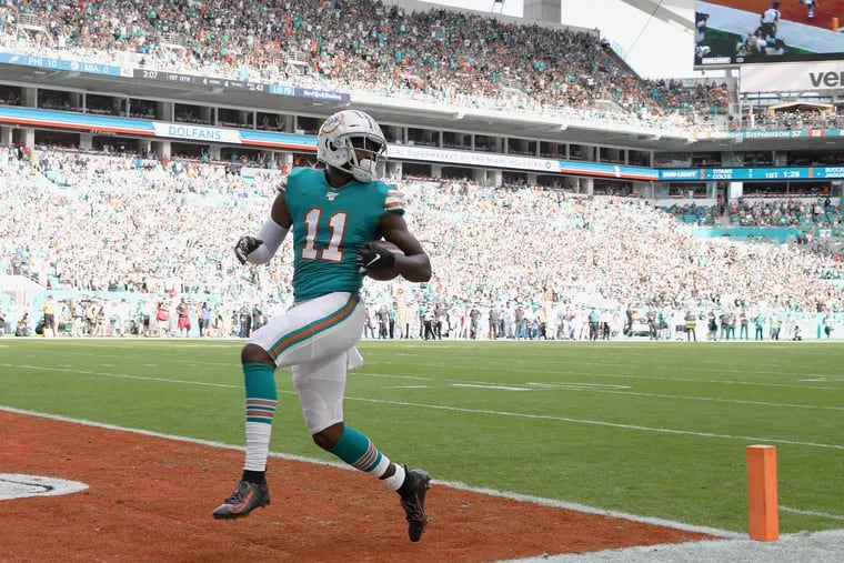 DeVante Parker was targeted 10 times by Miami Dolphins quarterback Ryan Fitzpatrick against the Eagles, and had seven catches for 159 yards and two touchdowns.