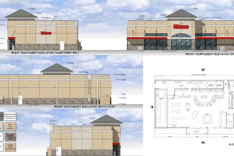 A floor plan of the proposed Wawa at Route 38 and Hartford Road in Mount Laurel.