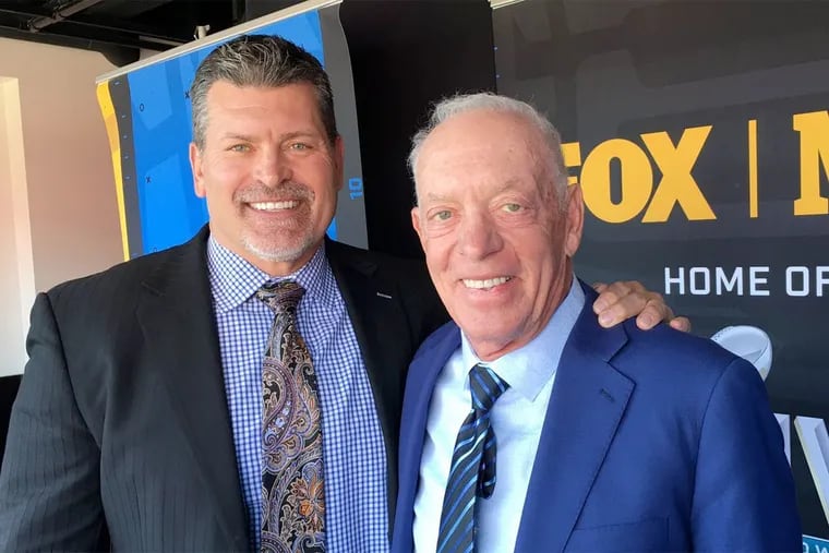 Fox Sports veteran NFL announcer Dick Stockton (right, seen here along broadcast partner Mark Schlereth), drew the ire of Birds fans during Sunday's Eagles game.