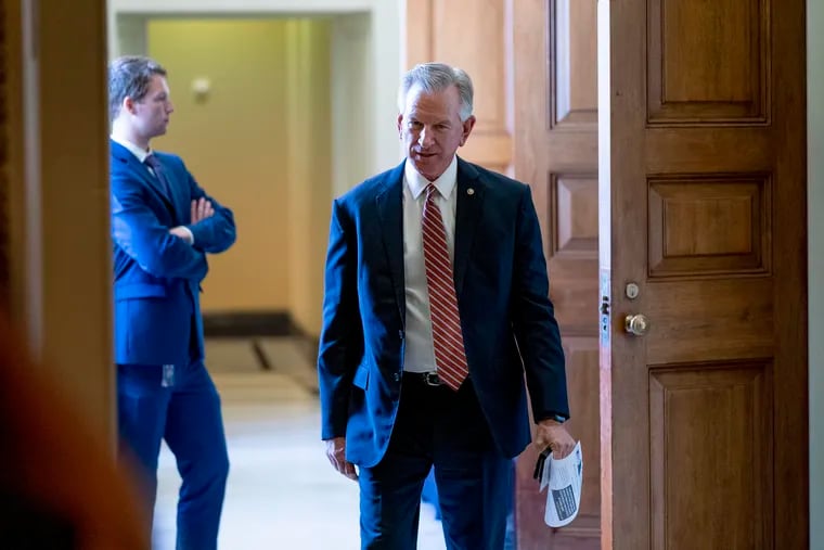 Sen. Tommy Tuberville (R., Ala.) leaving a Republican policy luncheon as the Senate moved from passage of the infrastructure bill to focus on a massive $3.5 trillion budget resolution, a blueprint of President Joe Biden's top domestic policy ambitions, at the Capitol in Washington in August 2021.