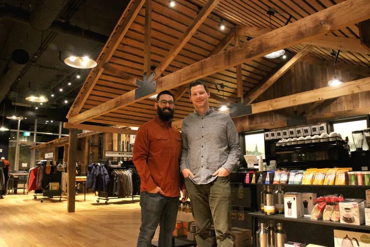 United by Blue founders Mike Cangi (left) and Brian Linton at the retail store at Second and Race Streets in Old City in 2017.