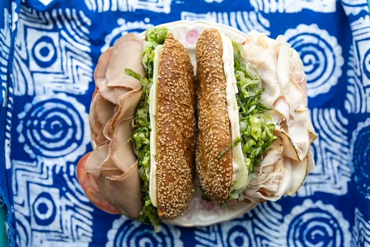 "Dolla hoagies" with smoked pickled turnip (left) that some Honeysuckle Provisions' customers have mistaken for turkey, at right.