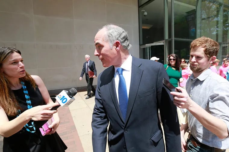 U.S. Sen. Bob Casey, who was called by prosecutors to testify in the trial of U.S. Rep. Chaka Fattah at the federal courthouse, is questioned by reporters.