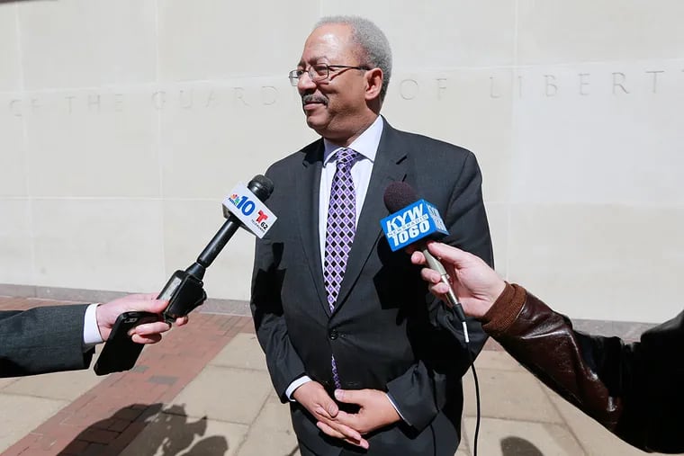Chaka Fattah talks with reporters as he leaves the Federal Courthouse on Friday, March 11, 2016.
