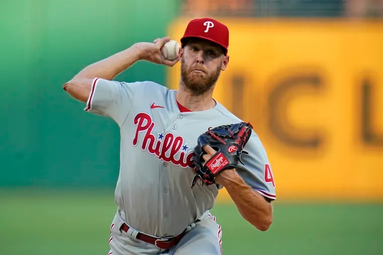 Phillies starting pitcher Zack Wheeler throws a pitch in the first inning against the Pirates.