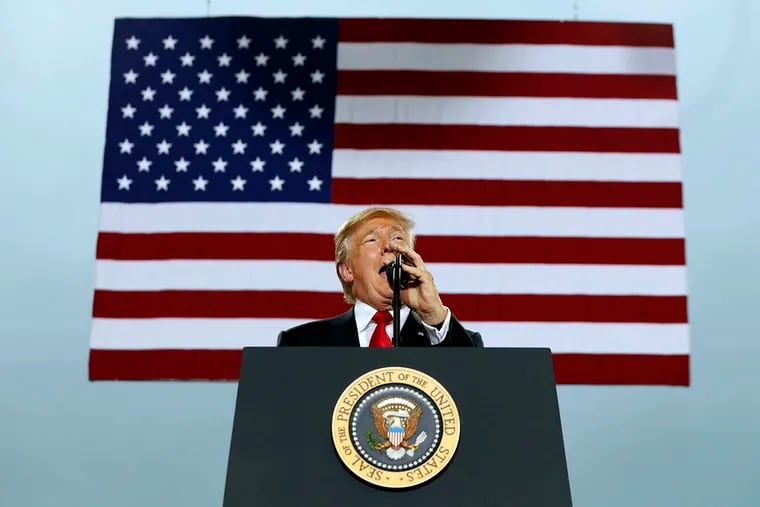 President Donald Trump speaks about tax reform during an event at the Harrisburg International Airport, Wednesday, Oct. 11, 2017, in Middletown, Pa.