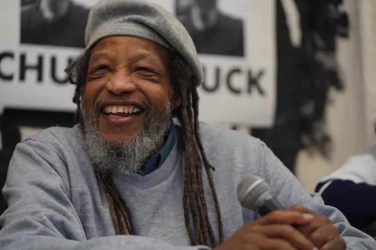 Move member Delbert Africa, who was paroled from state prison after nearly 42 years on Saturday, held a news conference with other members of the MOVE family at the Kingsessing Library in West Philadelphia on Tuesday.