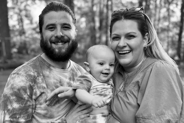 Liz Fiola, 36, and Jamie Yakscoe, 30, of Phoenixville with baby Hank.