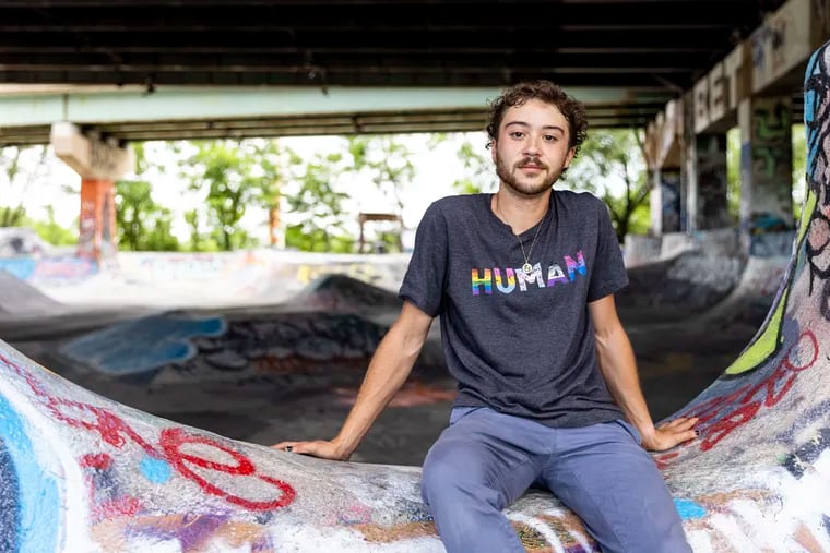 Matthew Dawkins, 23, of Linwood, N.J., at the skate park in FDR Park in Philadelphia. Dawkins played sports while transitioning in high school and continues to advocate for transgender youth and athletes today.