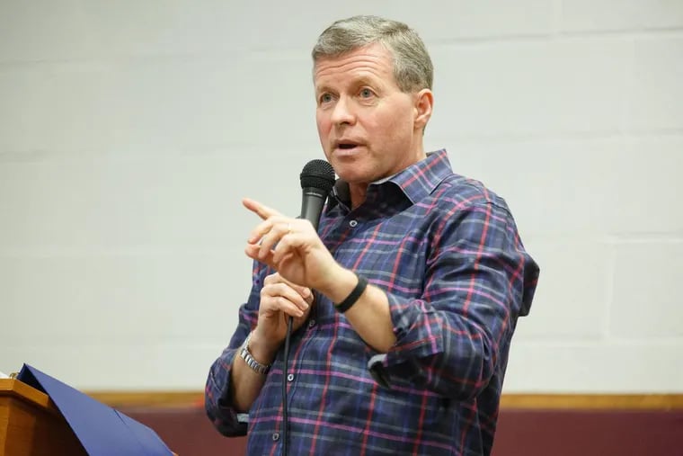 Former Congressman Charlie Dent addresses a town hall meeting, in Bethlehem, Pa. March 31, 2017. Dent, who resigned in mid-May, has accepted a government affairs job with the law firm DLA Piper.
