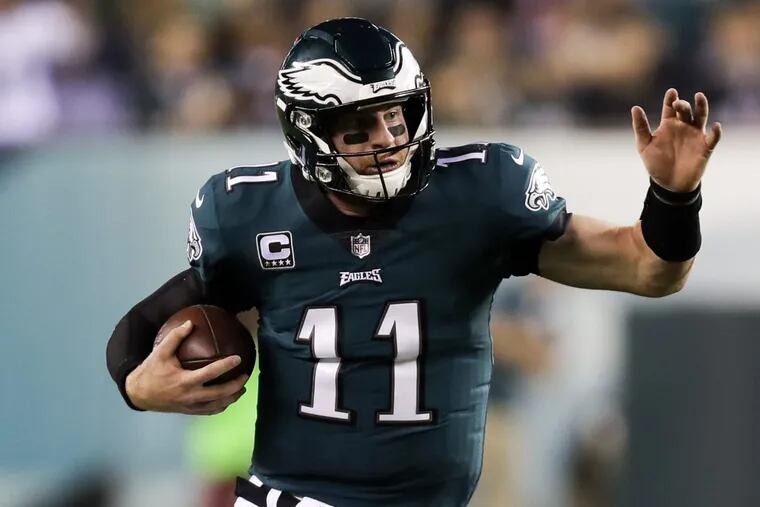 Carson Wentz runs during an Oct. 23 game against the Redskins.