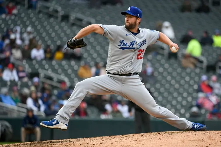 Los Angeles Dodgers pitcher Clayton Kershaw throws during the sixth inning of a baseball game against the Minnesota Twins, Wednesday, April 13, 2022, in Minneapolis. The Dodgers won 7-0. (AP Photo/Craig Lassig)