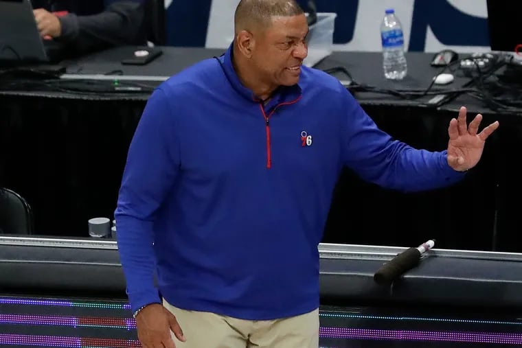 Sixers coach Doc Rivers during Game 3 of the series against Washington.