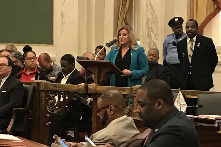 Jennifer Storm, who heads the state's Office of Victim Advocate, testified before Philadelphia City Council on Thursday, April 11, 2019, in favor of a Council resolution urging support for Marsy's Law.