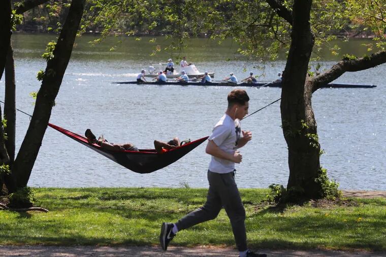 Whether running, rowing or chilling Kelly Drive was alive in Fairmount Park Tuesday the first day of May, 2018.