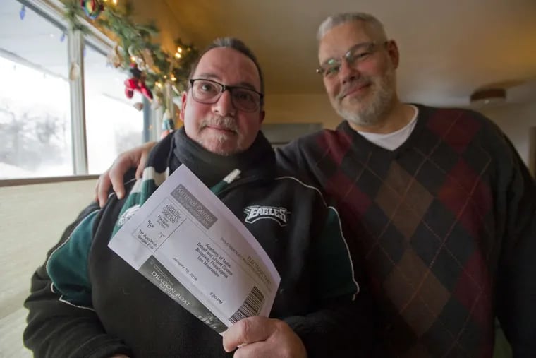 Joe Ambrosino had a conflict with his “Les Miserables” show for this Sunday. His husband bought him the tickets for a Christmas present, having no idea the Eagles would be playing the same day and time in the NFL playoffs.