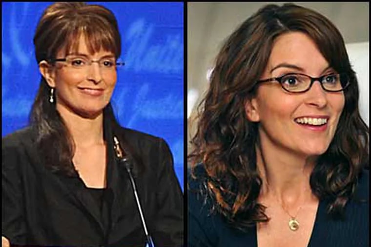 Tina Fey as Sarah Palin on "Saturday Night Live," left, and as Liz Lemon on "30 Rock."