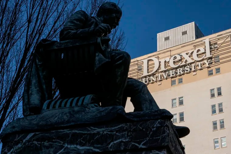 Sculpture of Anthony J. Drexel on campus of Drexel University.