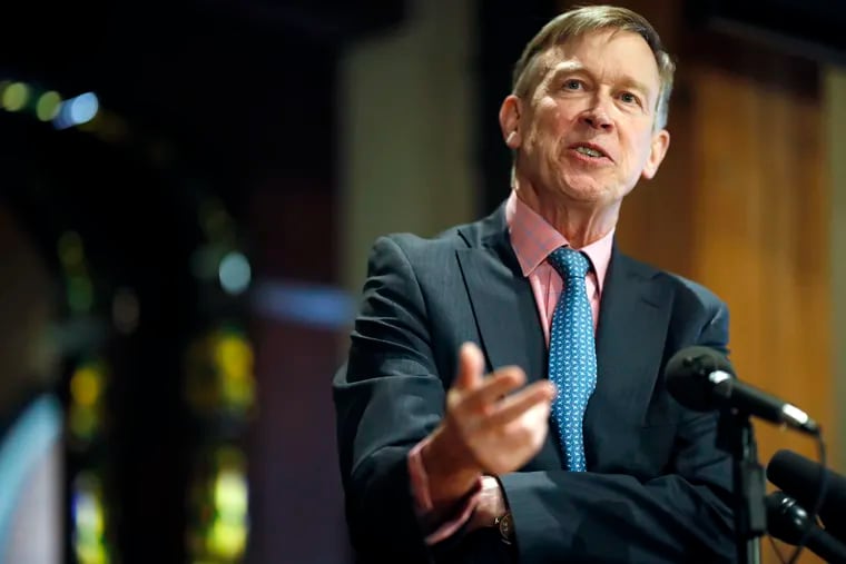 FILE - In this March 6, 2019, file photo, former Colorado Gov. John Hickenlooper speaks in lower downtown Denver. Generations of presidential candidates have made promises to work across the aisle. But as the 2020 campaign kicks into high gear, some Democrats say they have little interest in talk of cross-party cooperation.