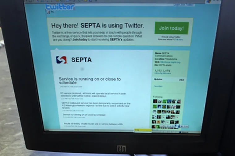 SEPTA will launch a Twitter.com account on Friday. Travelers will be able to “follow” SEPTA on Twitter to obtain travel alerts. (Bonnie Weller / Staff Photographer)
